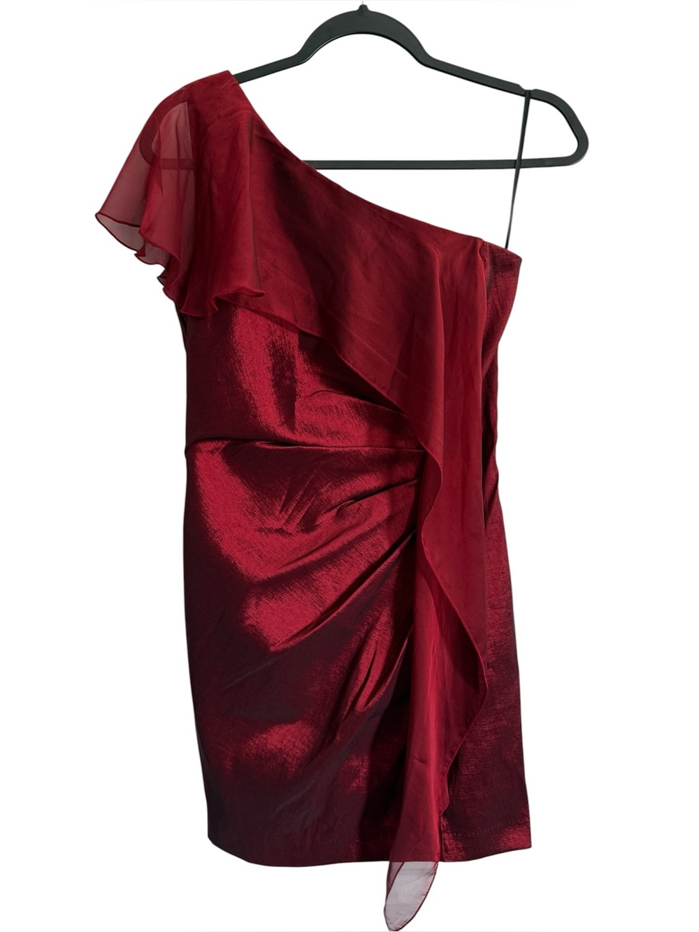 Jessica McClintock One-Shoulder Burgundy Ruffle Cocktail Dress